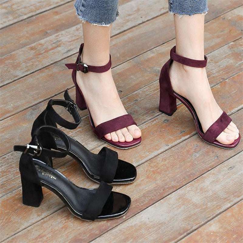 All-match Open-toe Buckle Roman High Heels - globaltradeleader