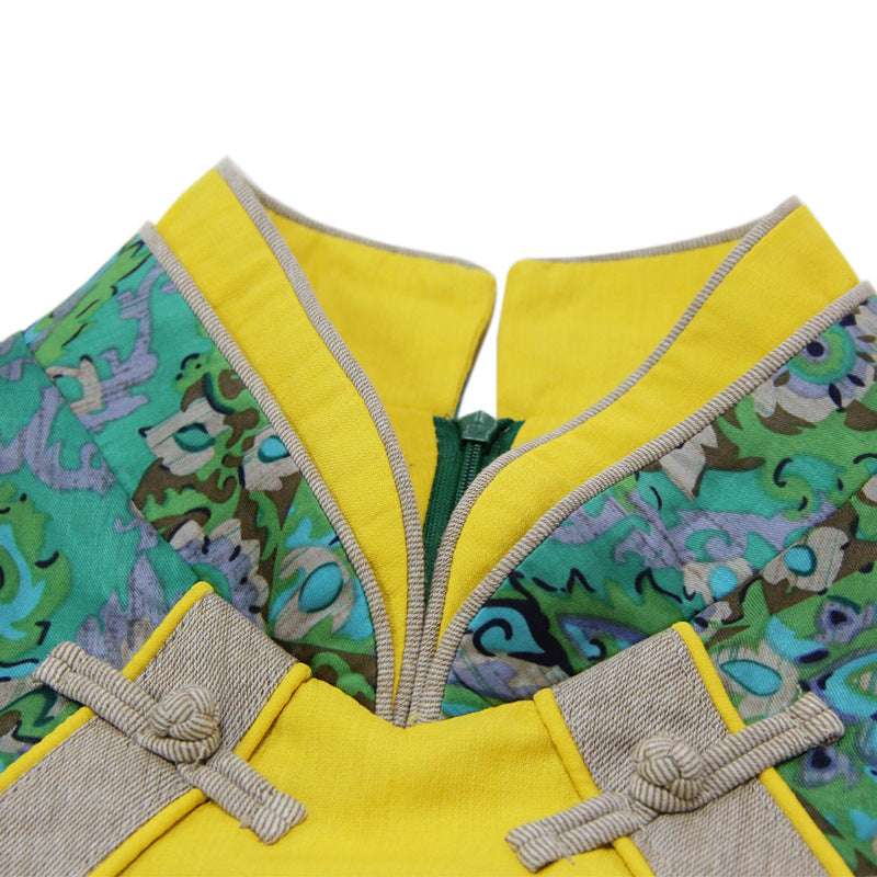 Disc Button Improved Cheongsam Retro Cotton And Linen Stitching Vest Dress