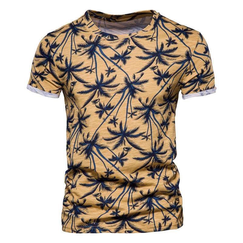 Coconut Print T-shirt Trend Round Neck Men's Bottoming Shirt - globaltradeleader