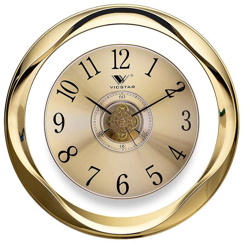Vista Clock Gold Round Wall Clock Hotel Lobby Front Desk Clock High-end Silent Living Room Quartz Clock