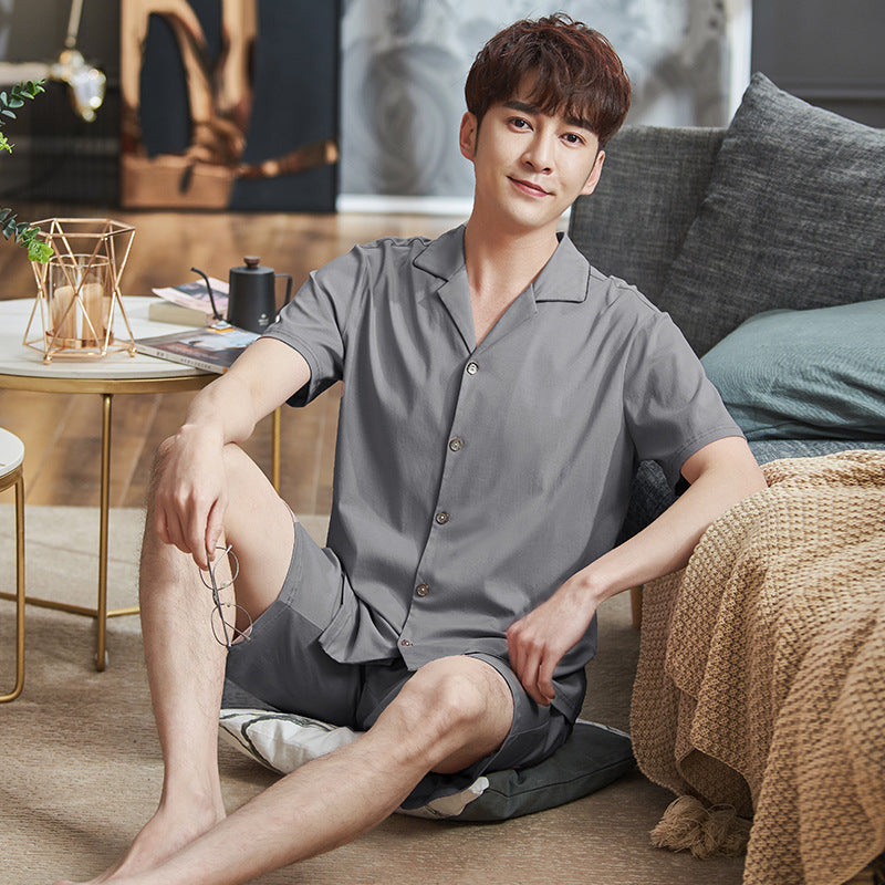 Summer Pajamas Men's Short-Sleeved Shorts Thin Cotton Suit