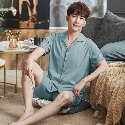 Summer Pajamas Men's Short-Sleeved Shorts Thin Cotton Suit