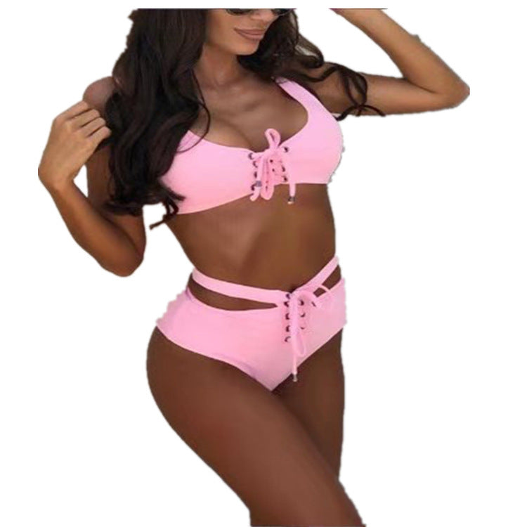 Flounced Vest Solid Color Bikini Swimsuit Split - globaltradeleader