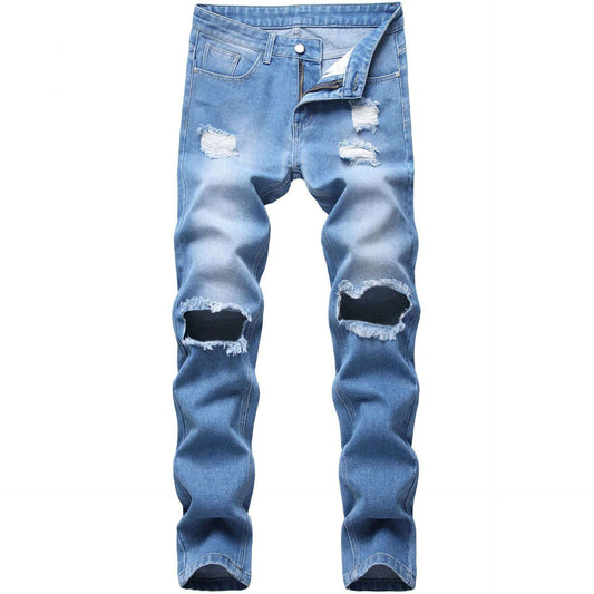 New Black Small Feet Jeans Men's Ripped Straight Leg Jeans - globaltradeleader