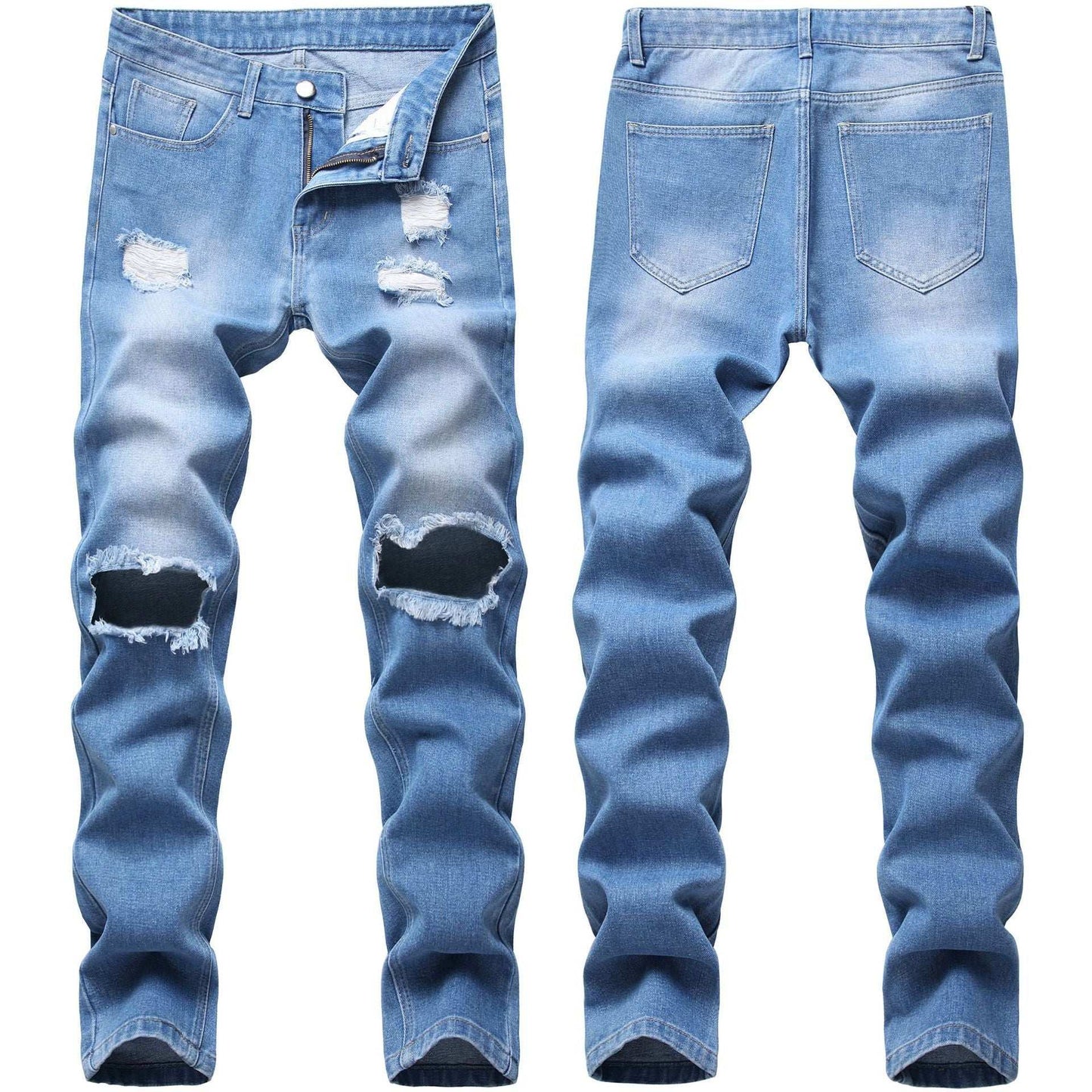 New Black Small Feet Jeans Men's Ripped Straight Leg Jeans - globaltradeleader