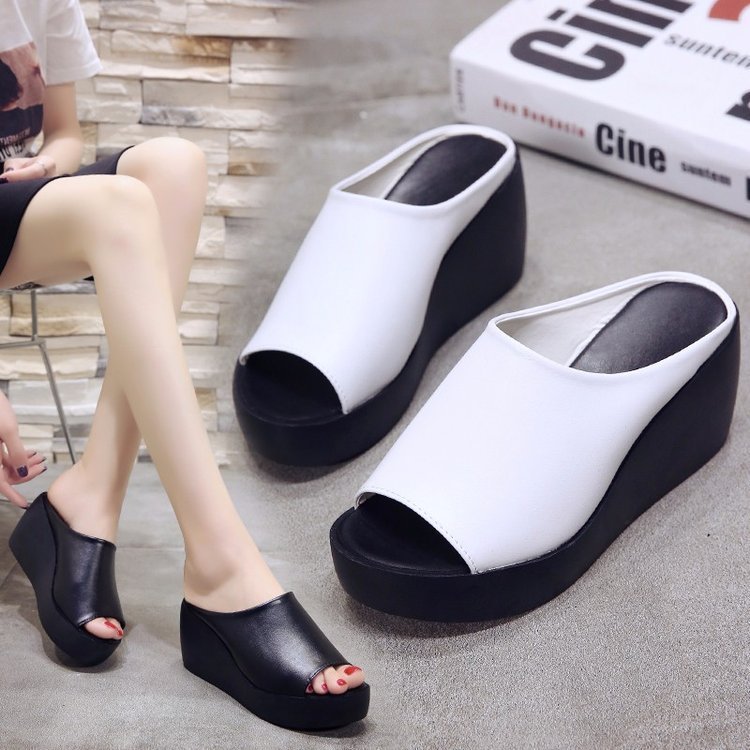 One-word Wedge Slippers All-match High-heel Platform Sandals And Slippers - globaltradeleader