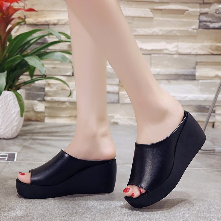 One-word Wedge Slippers All-match High-heel Platform Sandals And Slippers - globaltradeleader