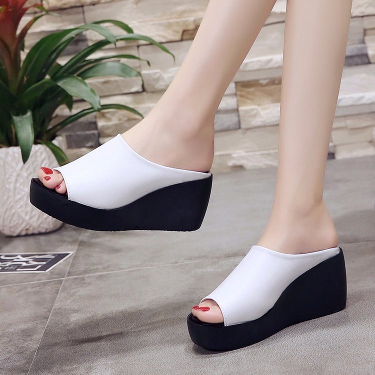 One-word Wedge Slippers All-match High-heel Platform Sandals And Slippers - globaltradeleader