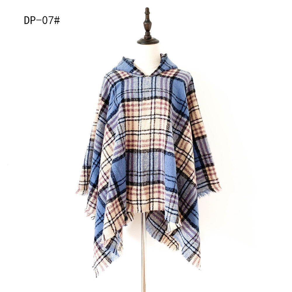 Spring Autumn And Winter Plaid Ribbon Cap Cape And Shawl