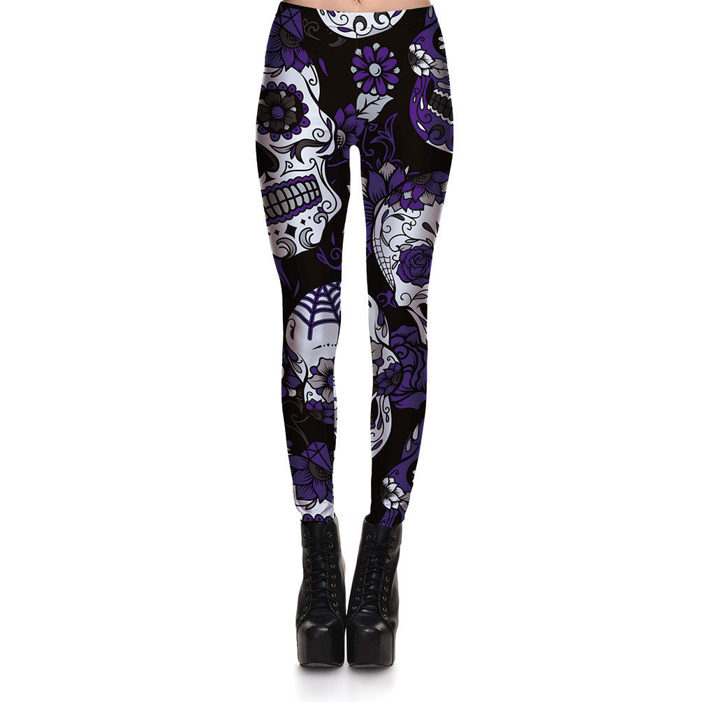 Leggings Fitness High Quality Women's Purple Skull Vines Evil Legging Sexy Stretch Digital Print Pants Cool Trousers - globaltradeleader