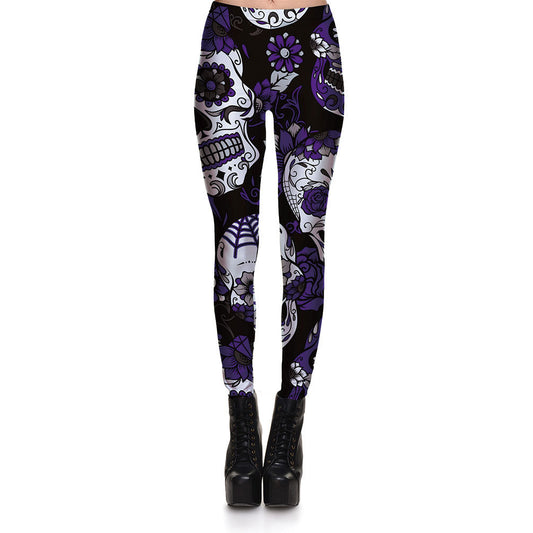 Leggings Fitness High Quality Women's Purple Skull Vines Evil Legging Sexy Stretch Digital Print Pants Cool Trousers - globaltradeleader