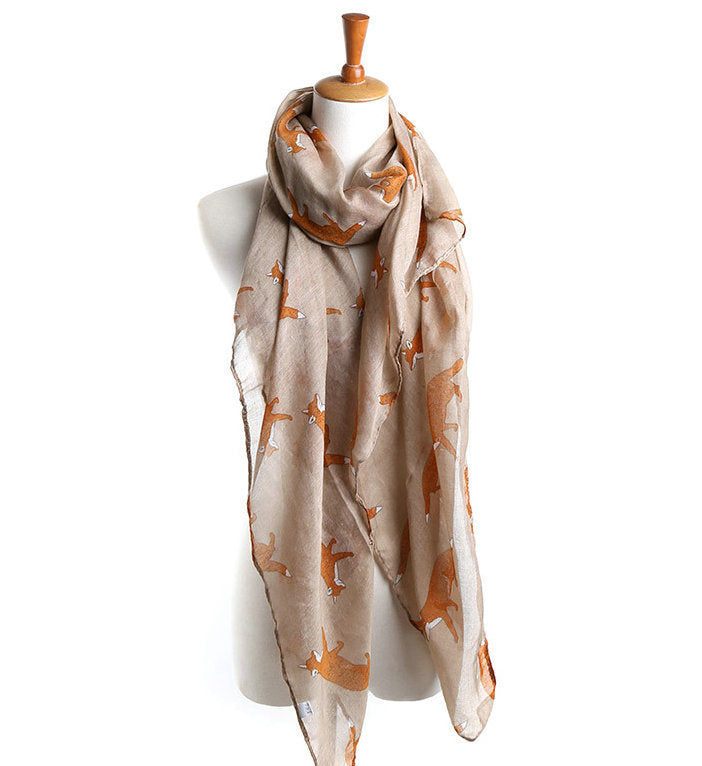 Fall Winter Fashion Korean Style Voile Animal Pattern Fox Scarf