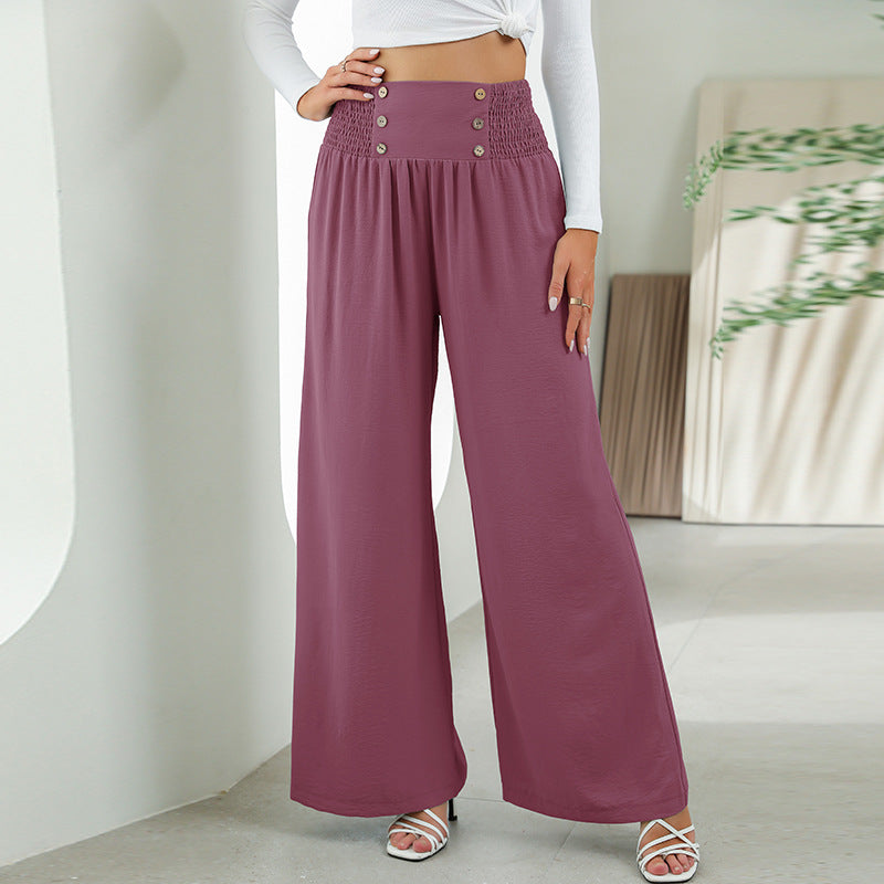 Fashion Straight Wide Leg Pants Elastic High Waist Casual Trousers For Women - globaltradeleader