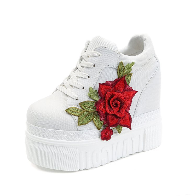 Sponge Cake Sticky Flower Canvas Shoes Women&amp;amp;#039;s  New Thick-soled Casual Inner Heightening Women&amp;amp;#039;s Shoes