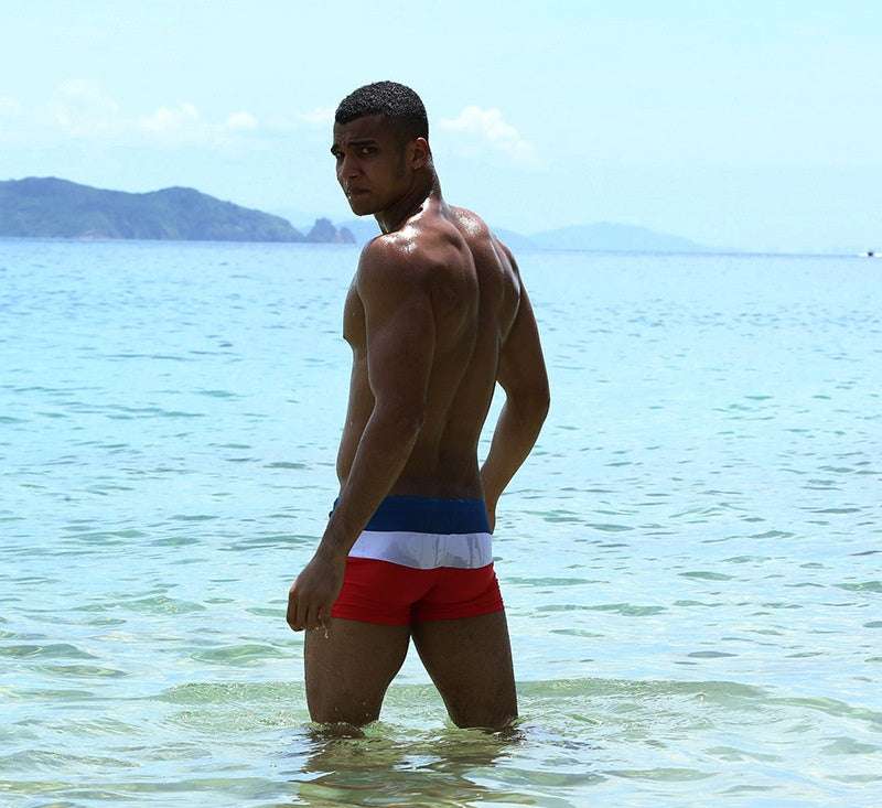 Tri-color stitching contrast beach shorts - globaltradeleader