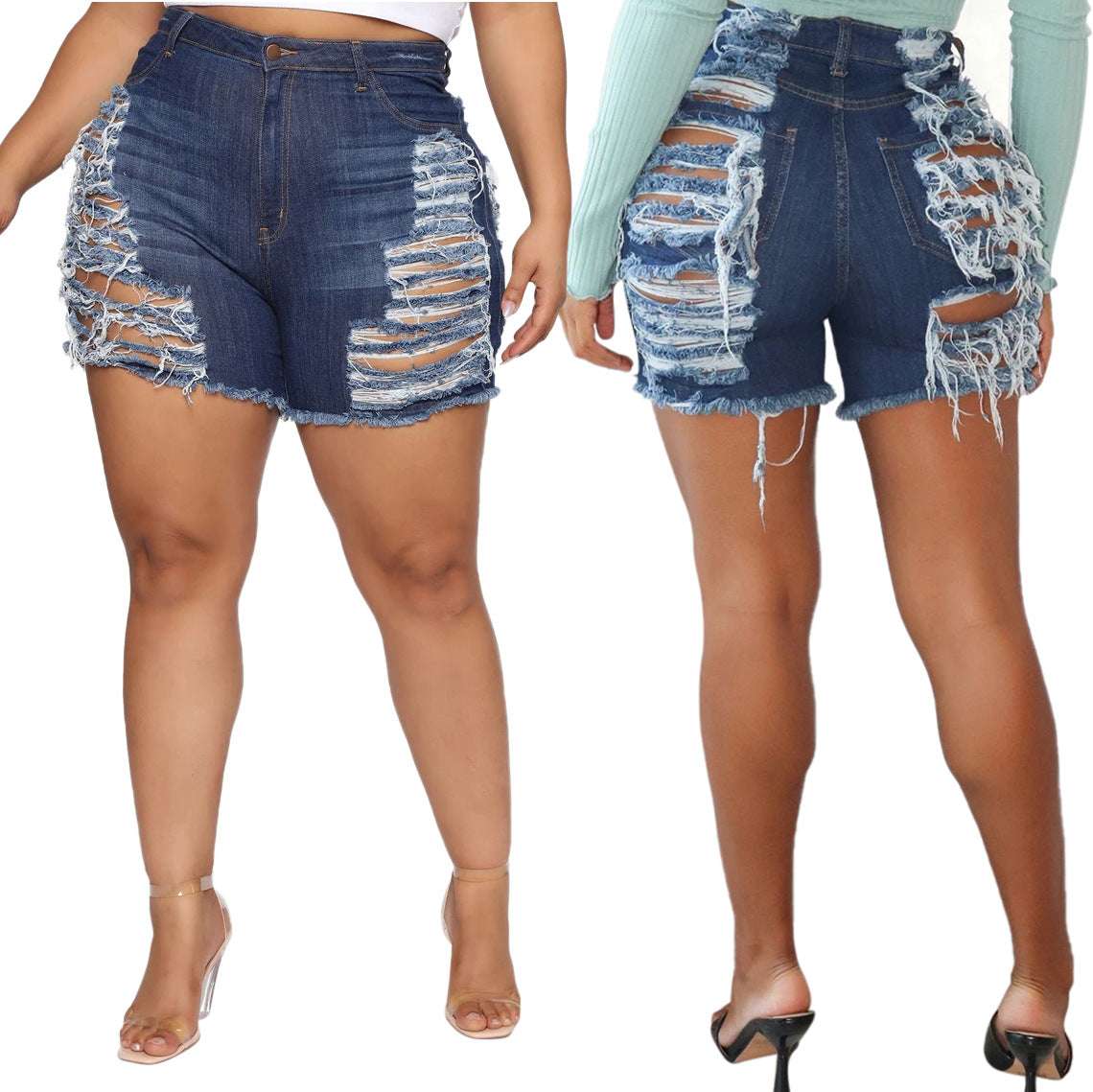 Fashion Slim-fit Versatile Water Washed Hole Stretch Denim Shorts - globaltradeleader