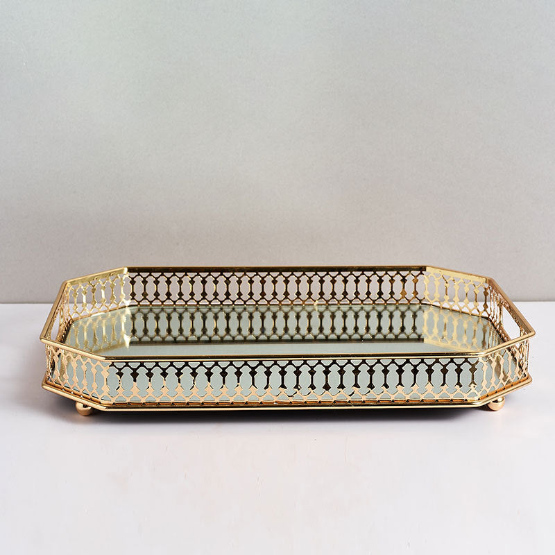 Nordic Style Metal Mirror Tray Desktop Coffee Table Wrought Iron Storage Tray American Fruit Tray Home Decoration Tray