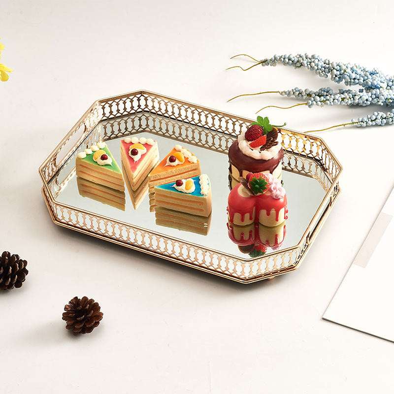 Nordic Style Metal Mirror Tray Desktop Coffee Table Wrought Iron Storage Tray American Fruit Tray Home Decoration Tray