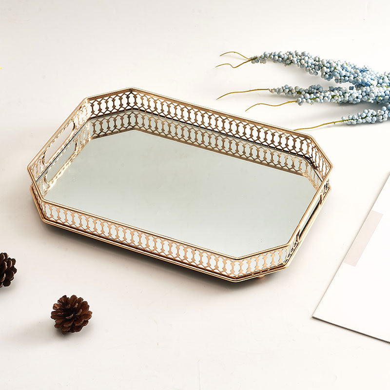 Nordic Style Metal Mirror Tray Desktop Coffee Table Wrought Iron Storage Tray American Fruit Tray Home Decoration Tray
