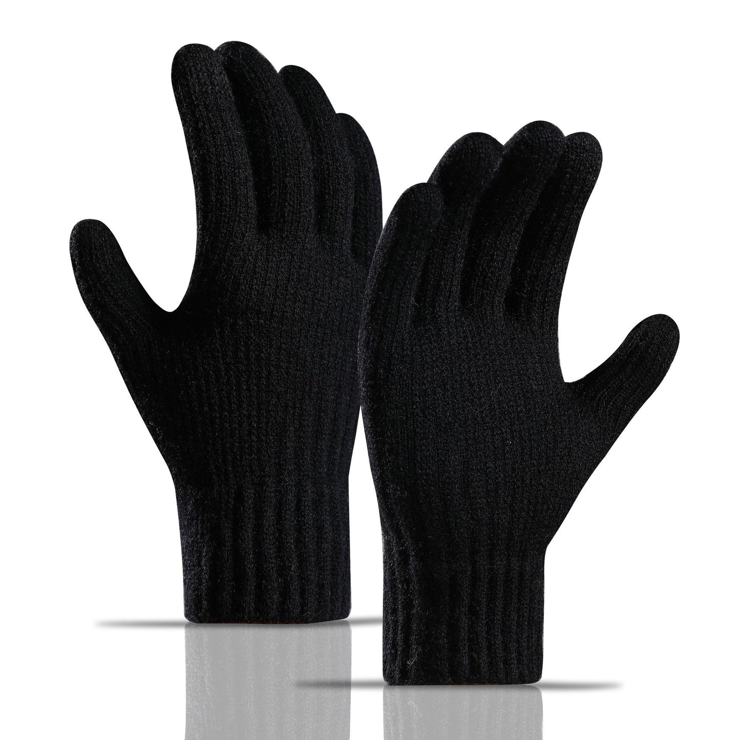 Winter Fleece Lined Padded Warm Keeping Knitted Gloves For Women