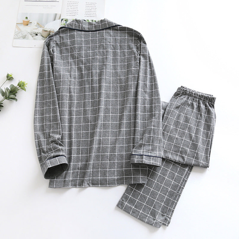 Autumn Plaid Thin Pajamas Long Sleeves Loose Large Size