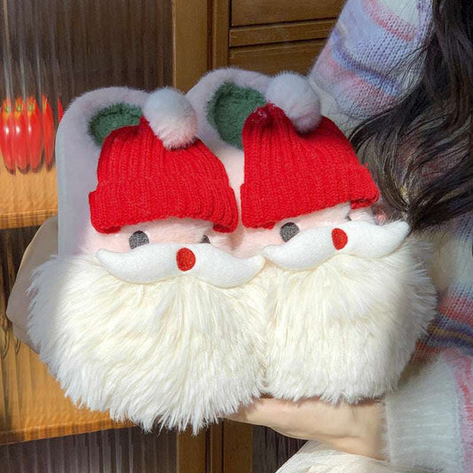 Cute Christmas Santa Claus Home Slippers Winter Warm Indoor Non-slip Floor Plush Shoes For Women - globaltradeleader