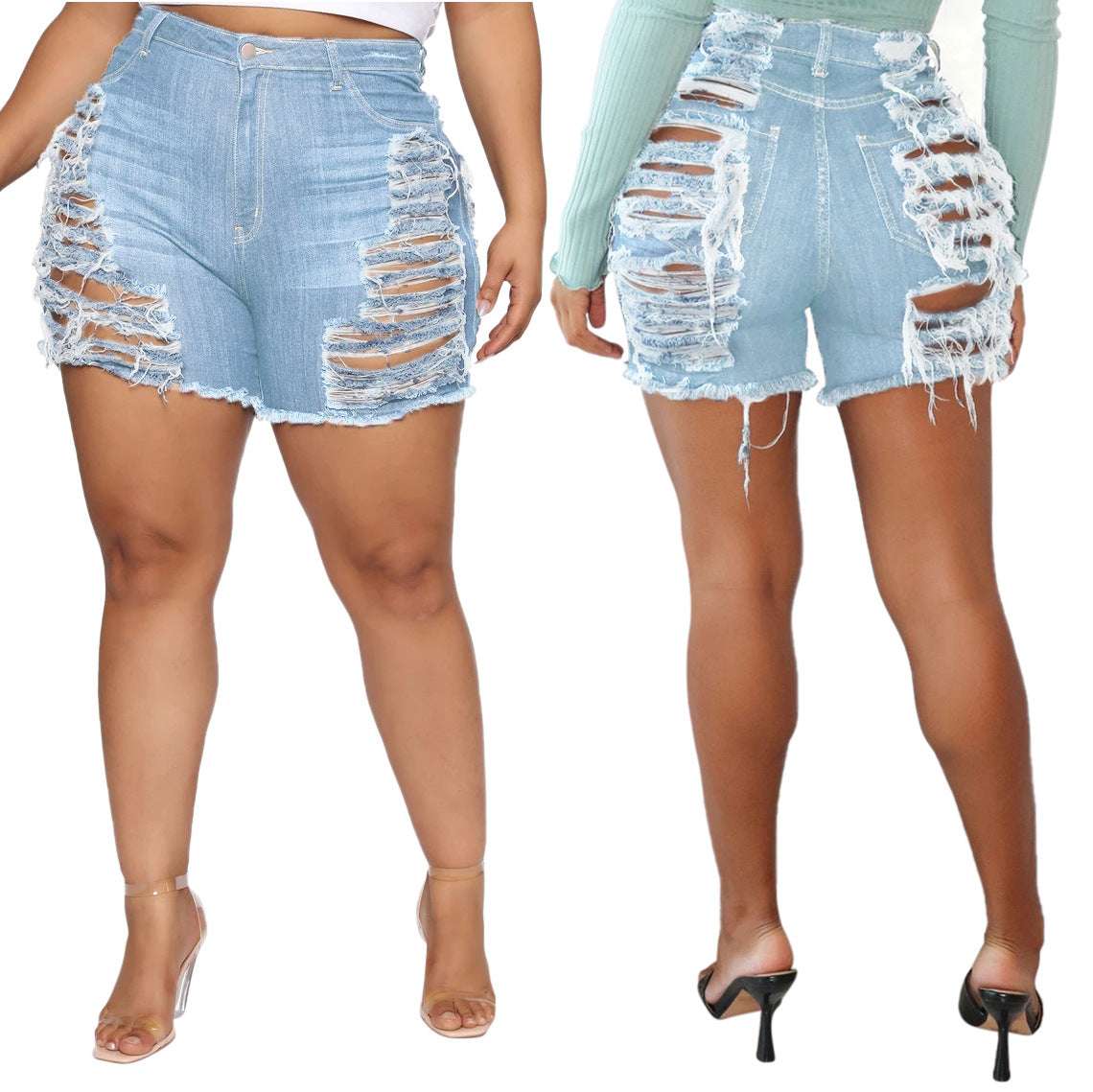Fashion Slim-fit Versatile Water Washed Hole Stretch Denim Shorts - globaltradeleader