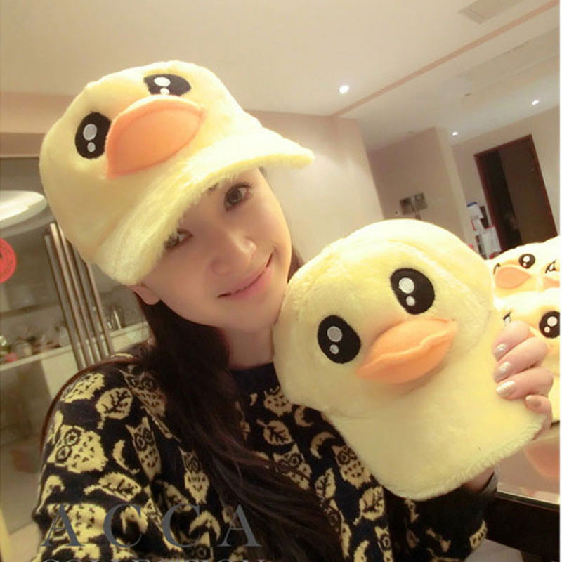 Plush Big Yellow Duck Winter Thickened Baseball Cap