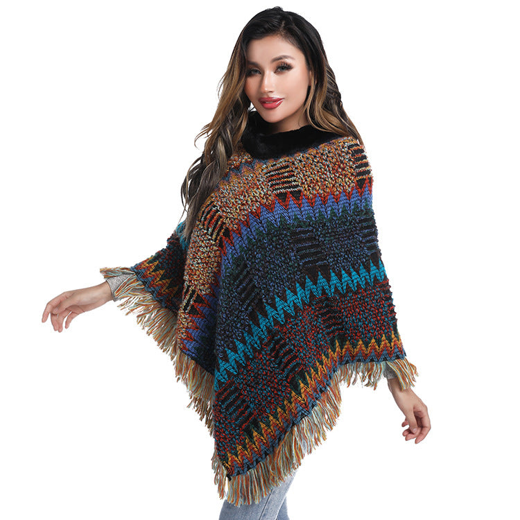 Autumn And Winter Turtleneck Knitted Shawl For Women