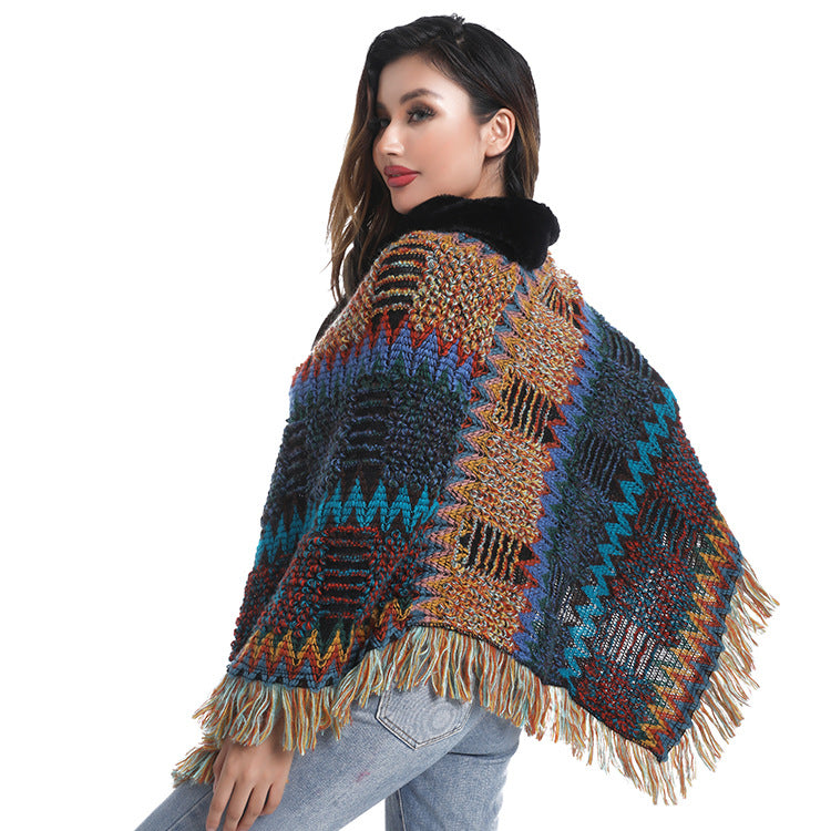 Autumn And Winter Turtleneck Knitted Shawl For Women