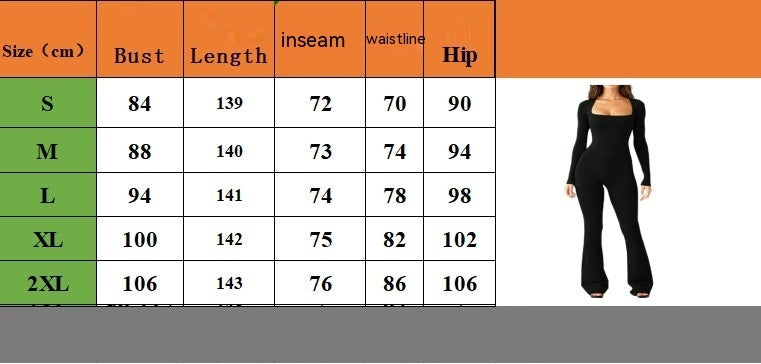 Women Long Sleeve Belly Waist Shaping And Hip Lift Square Collar Wide Leg High Elastic Jumpsuit - globaltradeleader