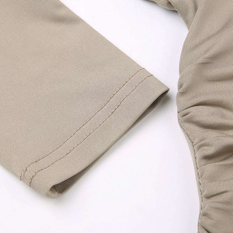 European And American Solid Color Swing Collar Hooded Long Sleeve Skinny Short T-shirt - globaltradeleader