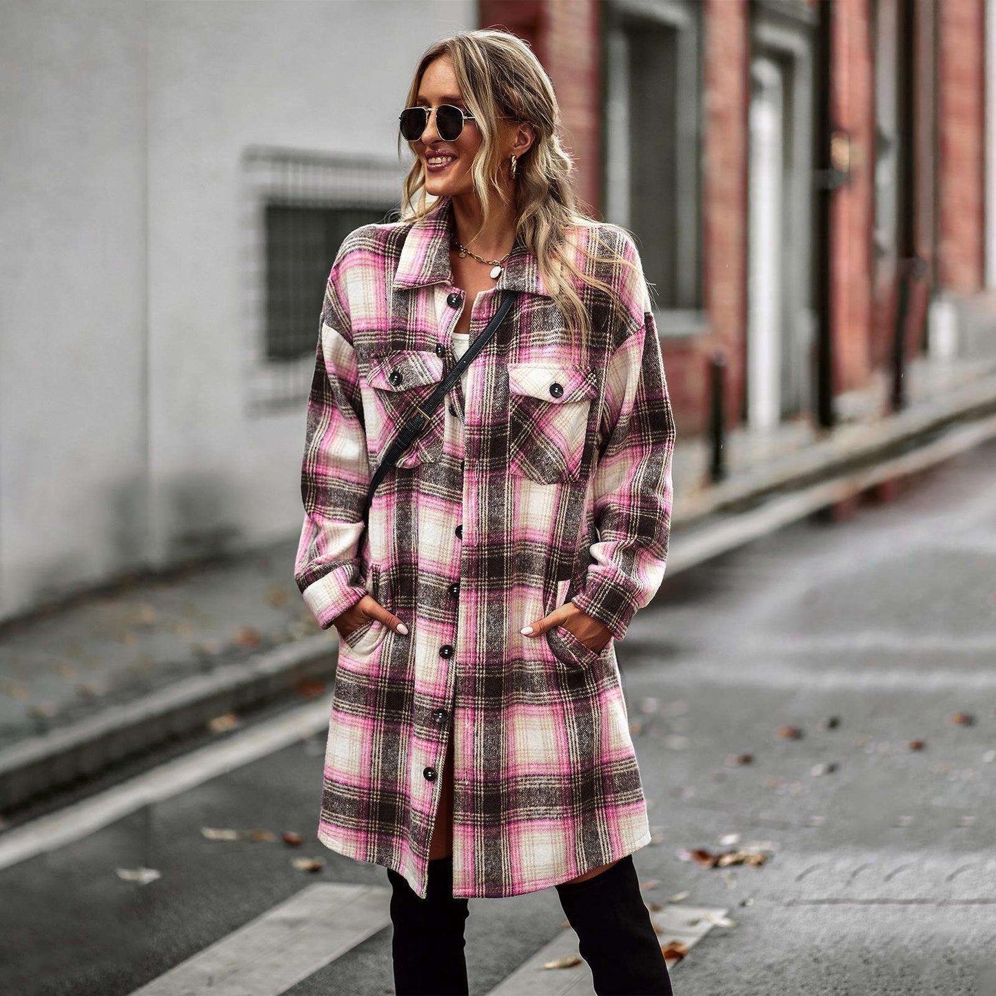 Temperament Leisure Long Plaid Tup Cardigan Coat - globaltradeleader