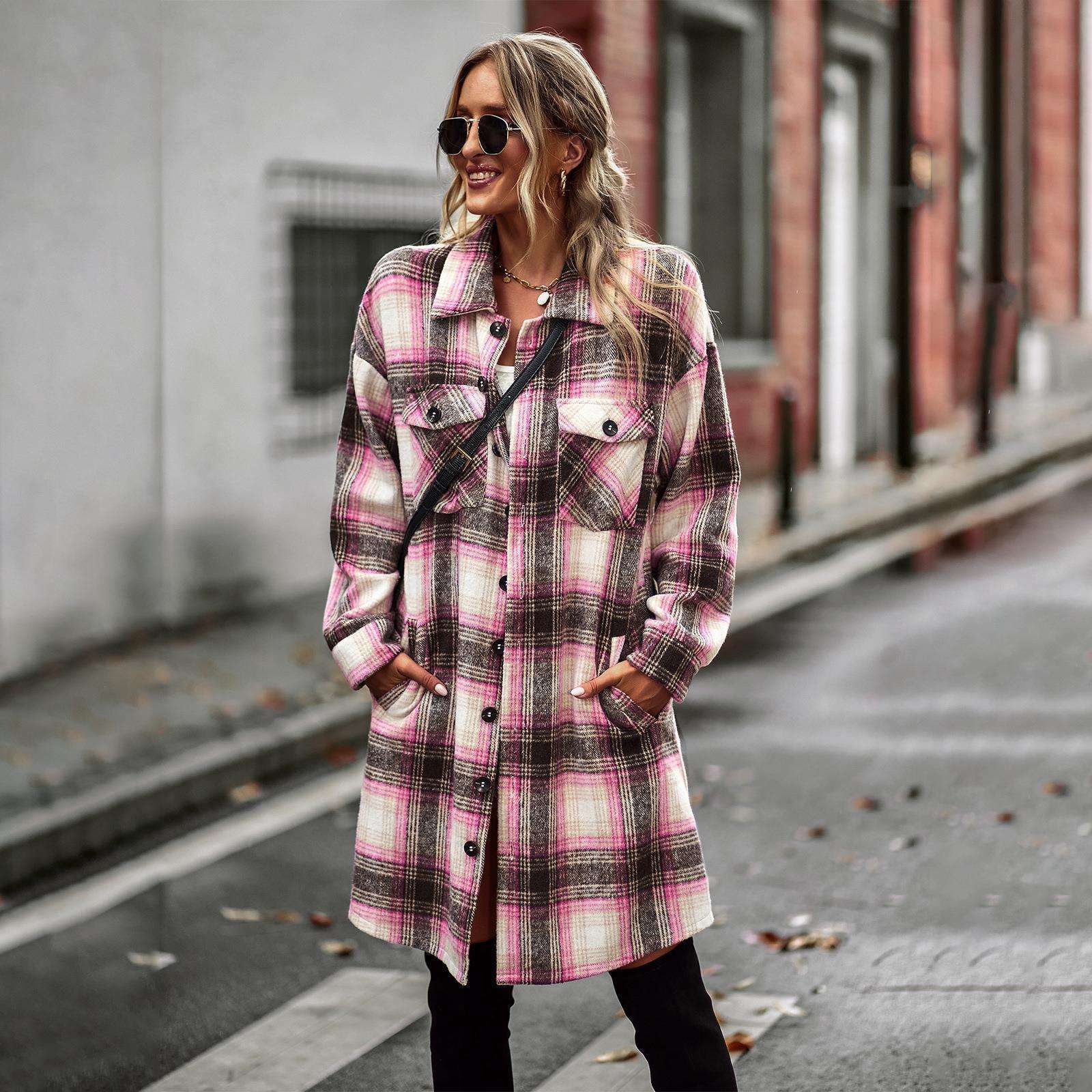 Temperament Leisure Long Plaid Tup Cardigan Coat - globaltradeleader
