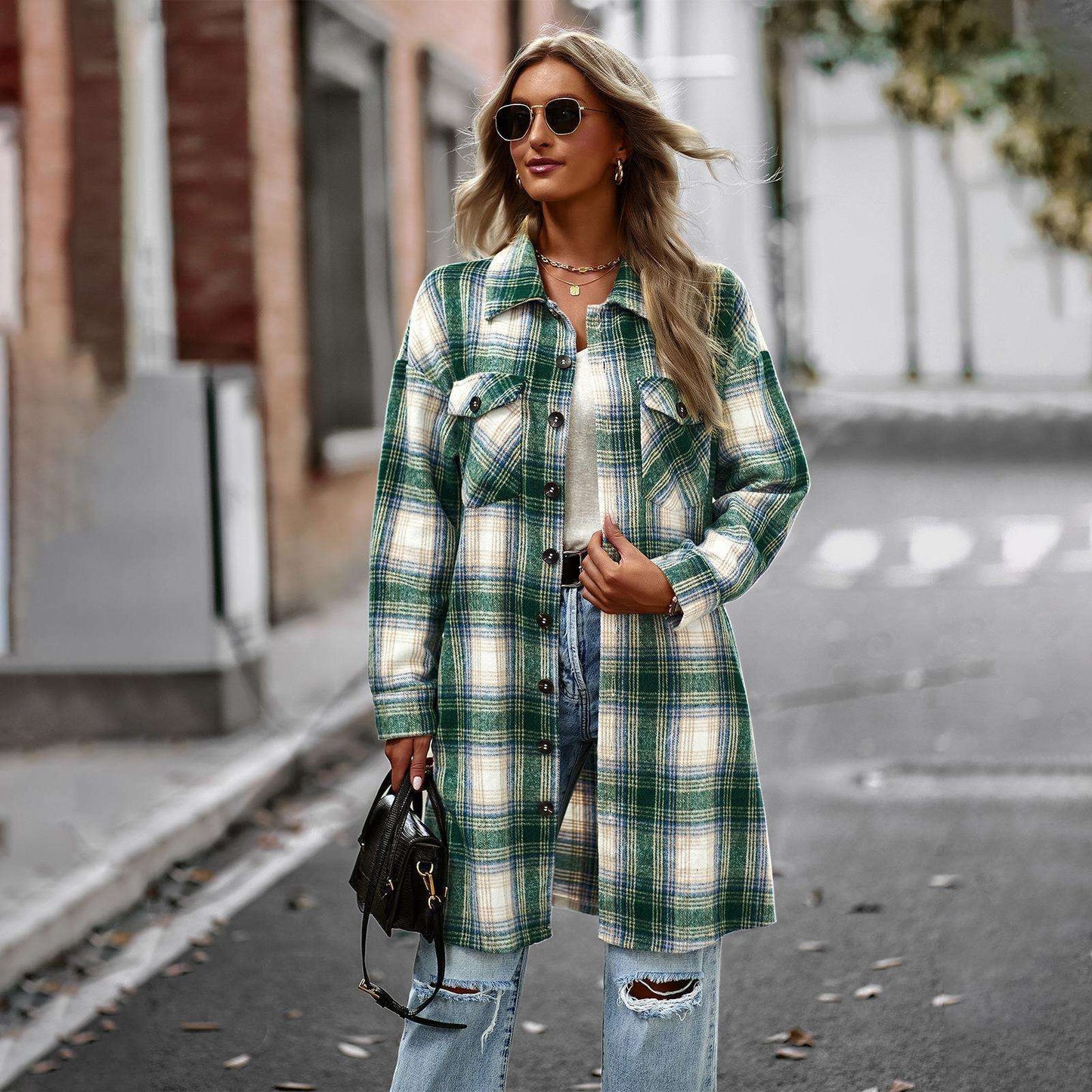 Temperament Leisure Long Plaid Tup Cardigan Coat - globaltradeleader