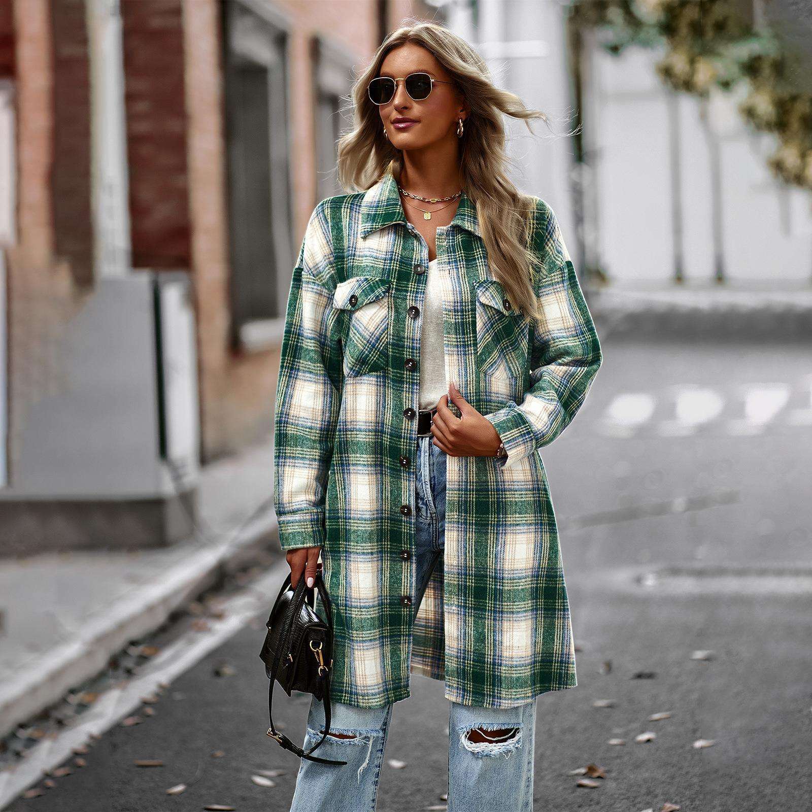 Temperament Leisure Long Plaid Tup Cardigan Coat - globaltradeleader
