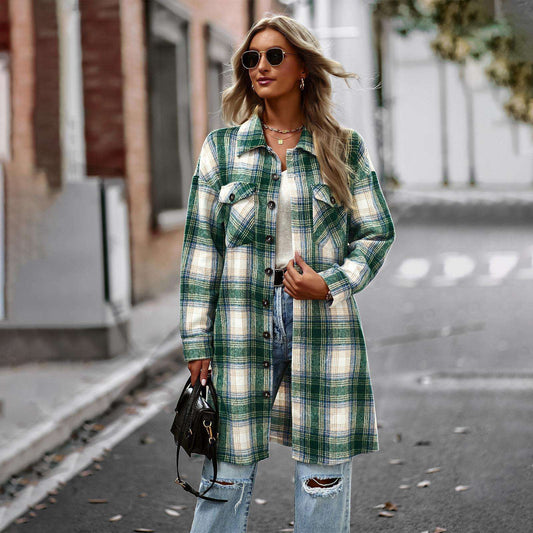 Temperament Leisure Long Plaid Tup Cardigan Coat - globaltradeleader