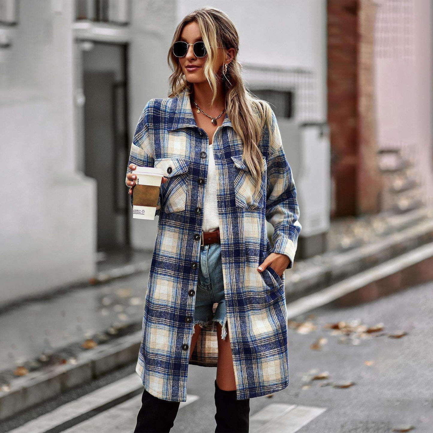 Temperament Leisure Long Plaid Tup Cardigan Coat - globaltradeleader