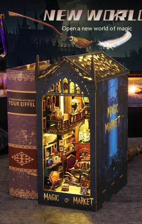 Handmade Diy Cottage Book Stand Magic Market Creative Assembly 3D Three-dimensional Model Decoration - globaltradeleader