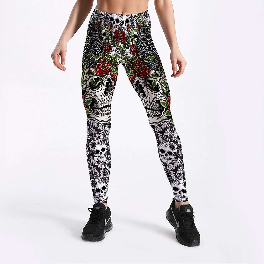 Roses Skulls Yoga Workout Leggings - globaltradeleader