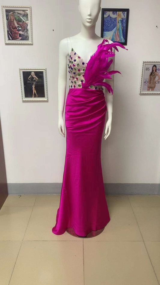 Slim-fit Feather Decorative High Waist Bandage One-piece Dress - globaltradeleader