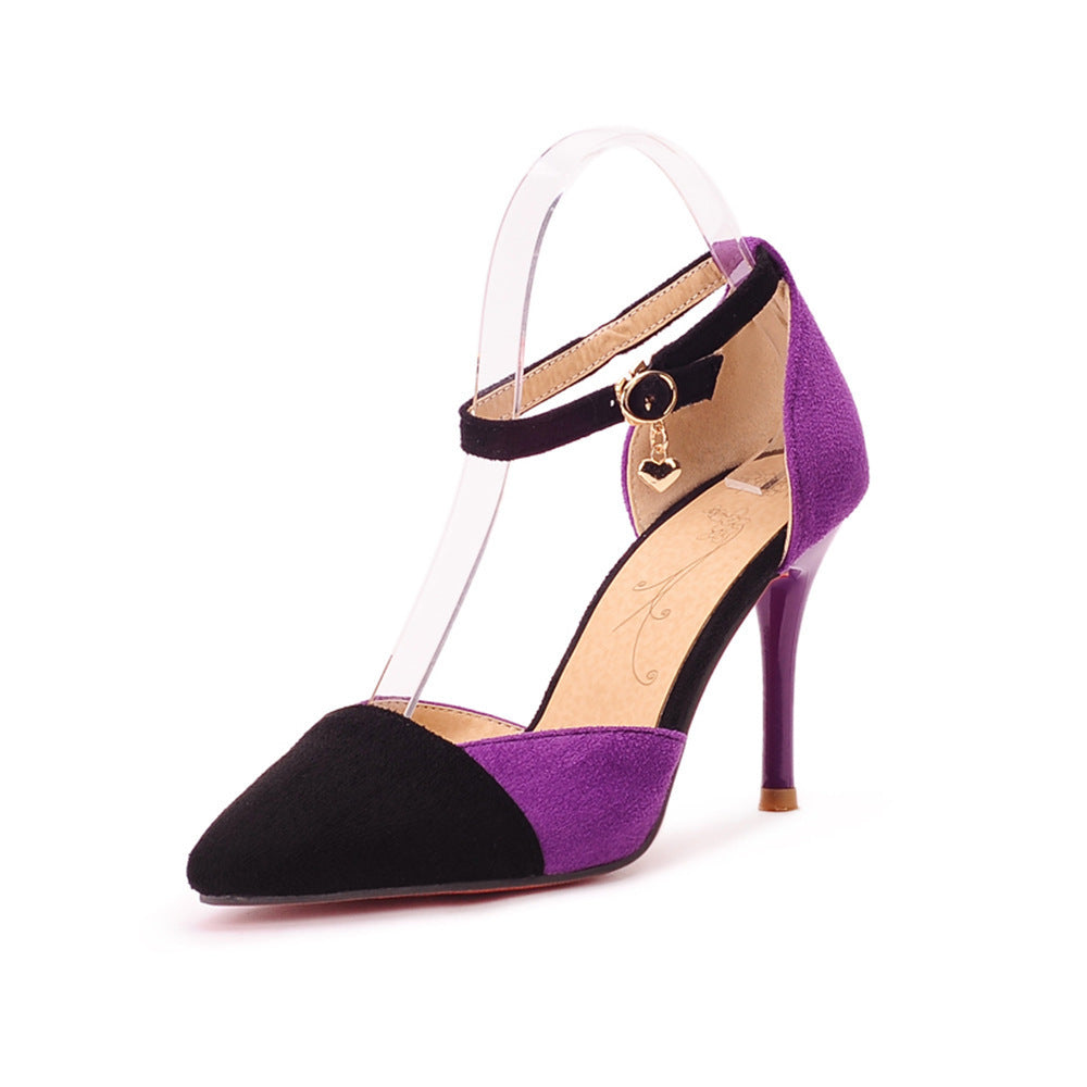 Pointed Suede Color Matching European And American Style Buckle Strap Stiletto Sexy Ladies Sandals - globaltradeleader