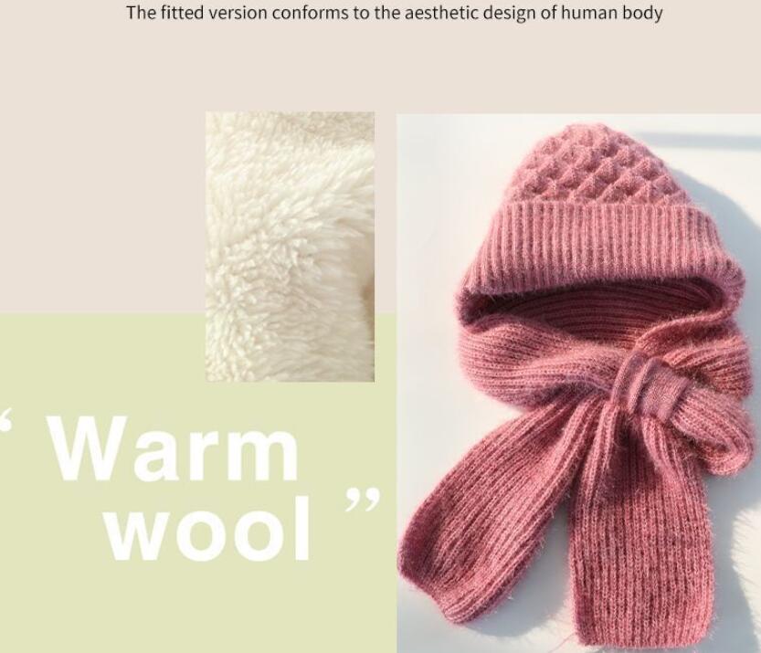 Women's Fleece-lined Autumn And Winter Scarf Hat Integrated