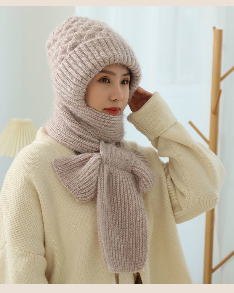 Women's Fleece-lined Autumn And Winter Scarf Hat Integrated