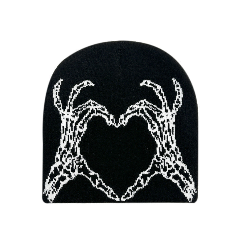 Heart-shaped Skull Hand-held Flower Knitted Wool Hat - globaltradeleader