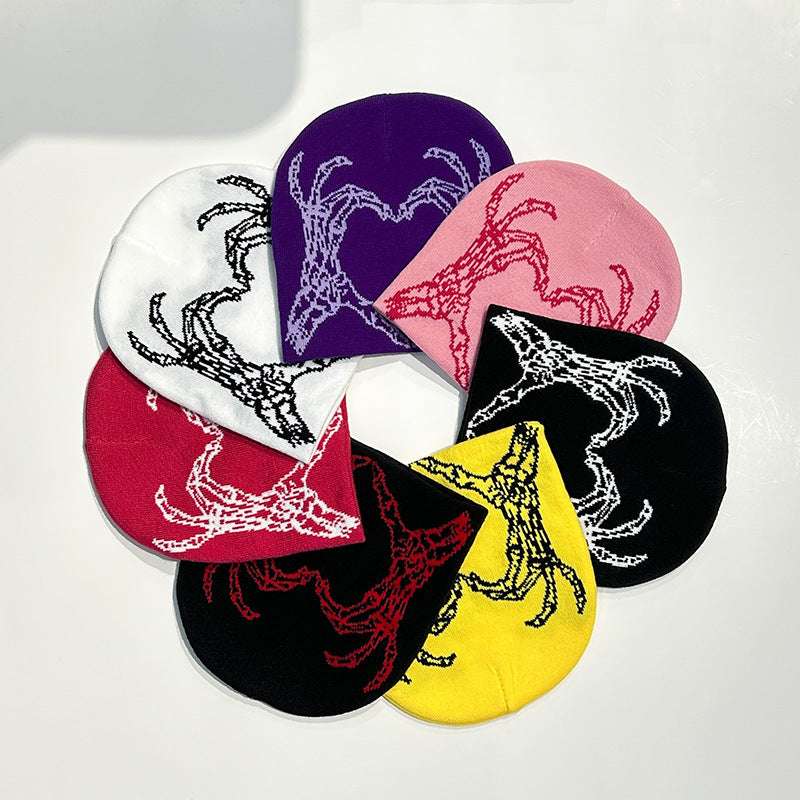 Heart-shaped Skull Hand-held Flower Knitted Wool Hat - globaltradeleader