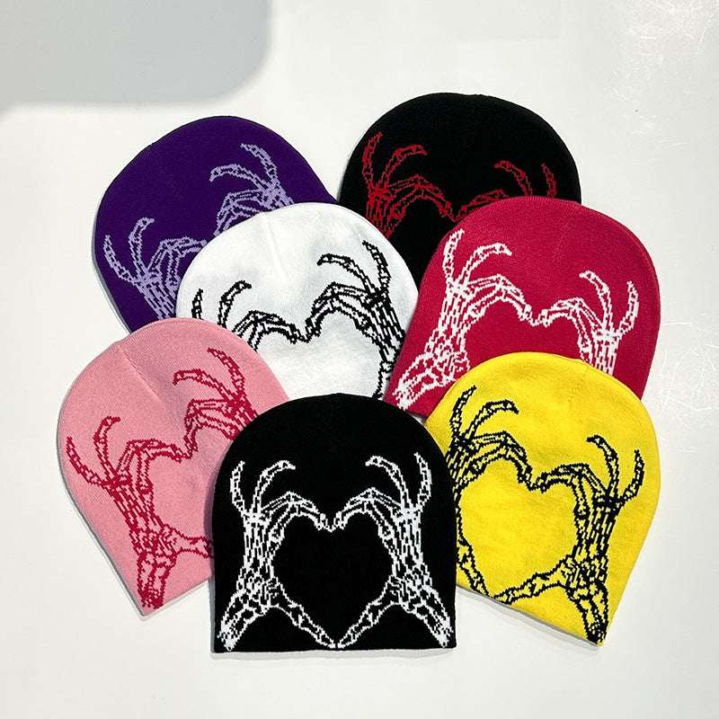 Heart-shaped Skull Hand-held Flower Knitted Wool Hat - globaltradeleader