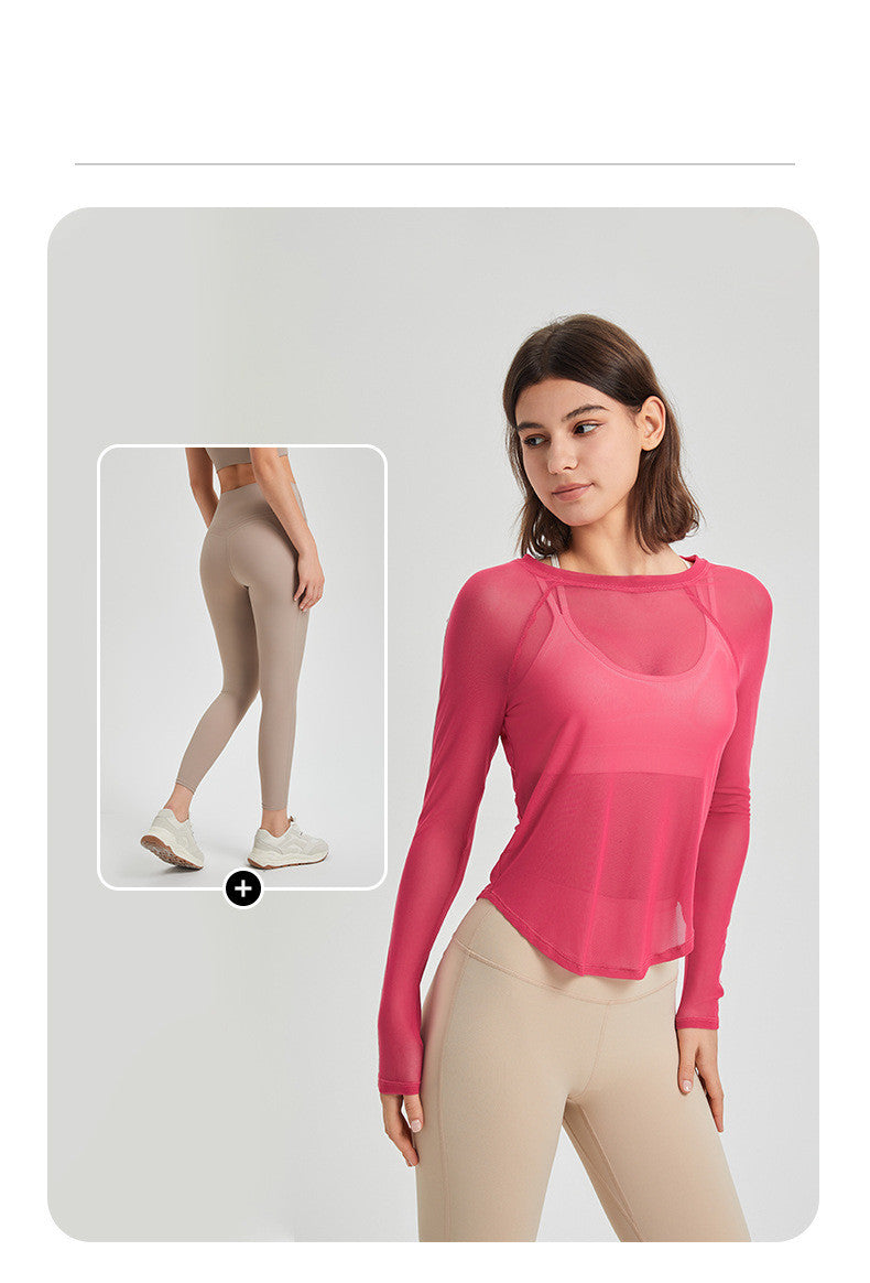 Sports T-shirt Mesh Quick-drying Long Sleeve Slim Fit Breathable Running Fitness Top Yoga Clothes Blouse - globaltradeleader