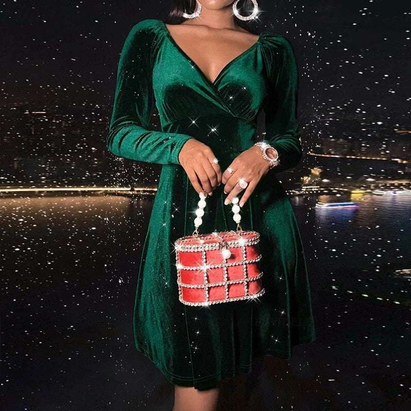 Autumn Festival Christmas Long Sleeve V-neck Dress - globaltradeleader