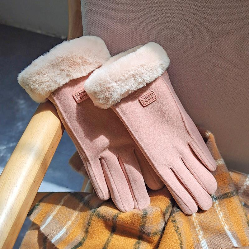 Fleece Lined Padded Warm Keeping Cute Suede Riding Gloves - globaltradeleader